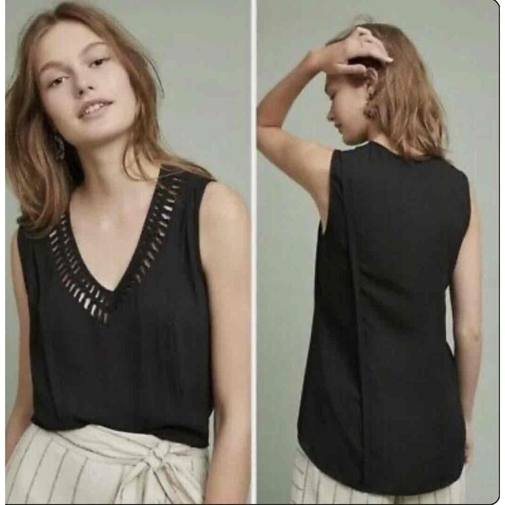 Maeve Black Cutout V-Neck Sleeveless Blouse